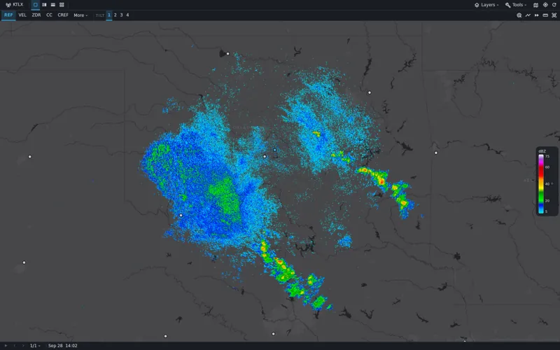 Radar reflectivity map over Oklahoma